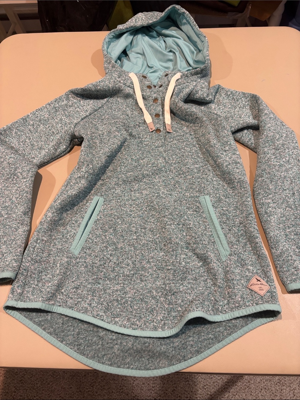 Eddie Bauer Teal Knit Hoodie with Brushed Interior